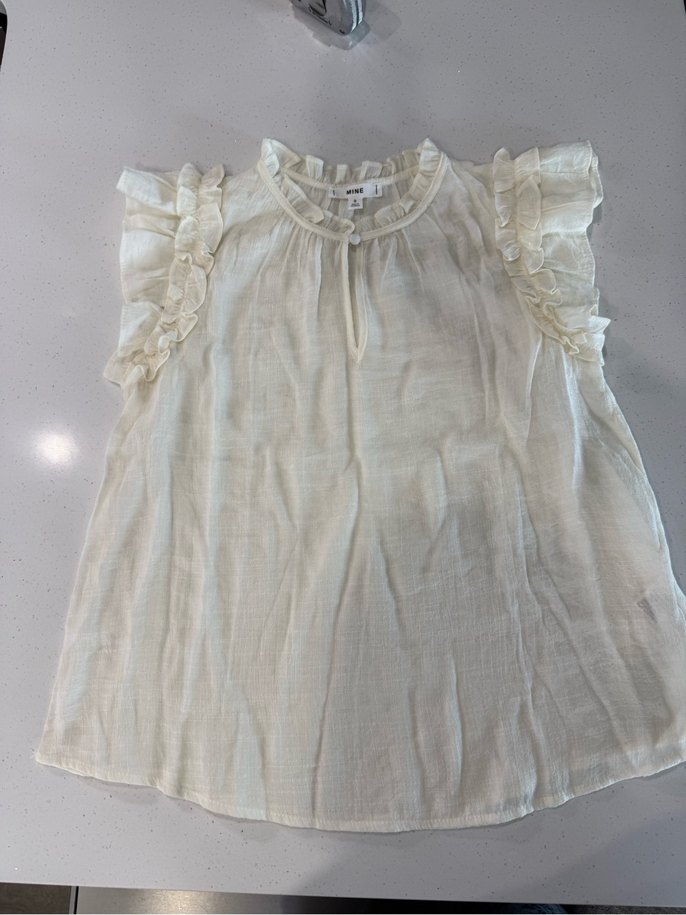 MINE Cream Ruffle Sleeveless Sheer Peasant Top
